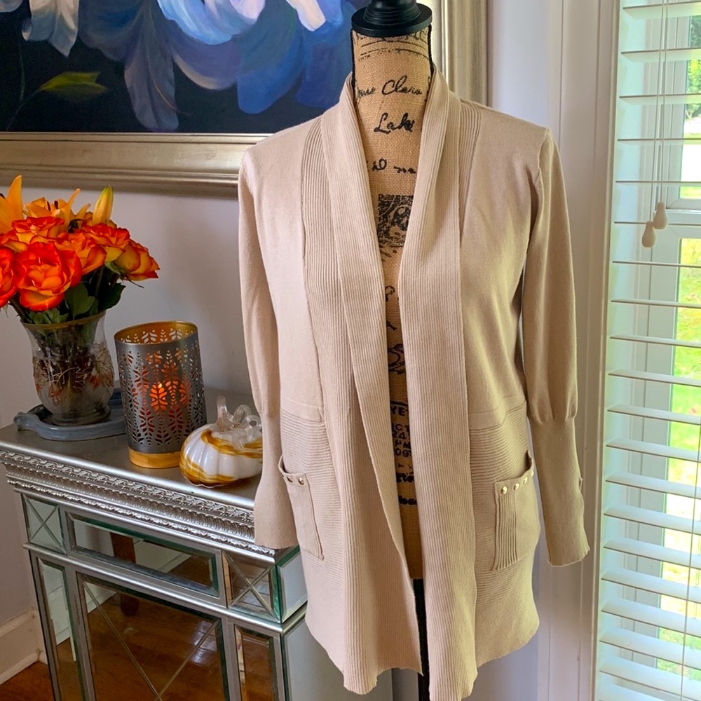 MAGASCHONI Nordstrom fall cardigan tan gold S 4 6 studded contemporary $89